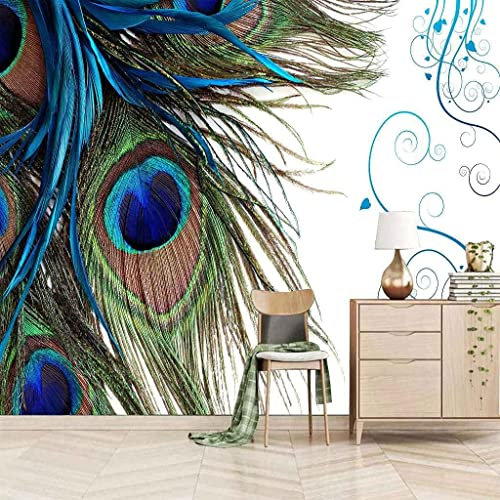Fototapete 3D Wandbilder Für Schlafzimmer Tierische Pfauenfeder Fototapete Wohnzimmer Wohnkultur Malerei Tapete Selbstklebend Abnehmbares Wandfoto 200(B) x150(H) cm