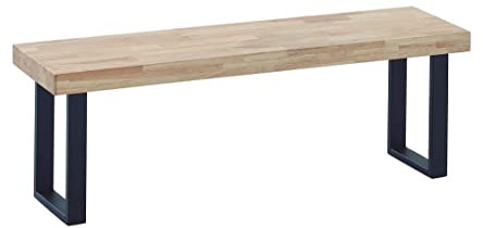Home Heavenly® - Banco de Madera Roble Macizo Darek, Banco para Comedor y Cocina, Estilo Industrial, Pata Metal U. 120x47x34 cm. (Roble Nordish - Pata Negra)