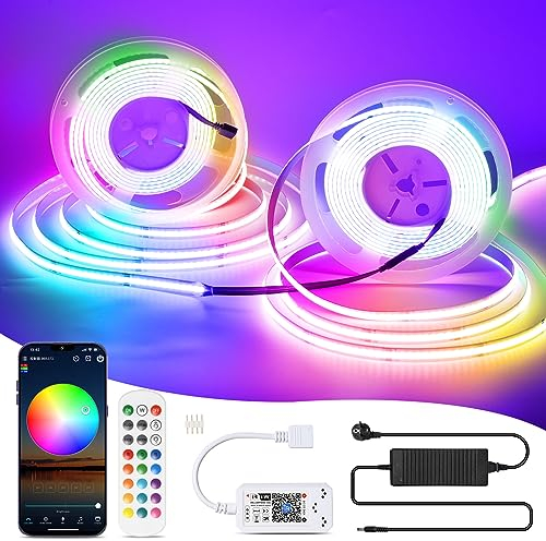 WIFI 10M COB RGB LED Streifen Strip Lichterkette 576LEDs/M 5760LEDs 24V Dimmbar Verformbar LED Licht mit intelligent Ferbedienung,Band Lichtleiste Arbeitet mit Google Home Assistant/Alexa