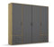 Rauch Möbel Voyager Schrank Kleiderschrank Drehtürenschrank, Grau metallic/Eiche Artisan, Holz, Schwarz, 4-türig mit 4 Schubladen, inkl. 1 Kleiderstange, 5 Einlegeböden BxHxT 187x194x53 cm