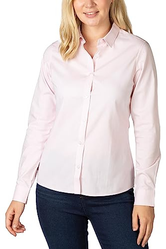 Rydale Ladies Oxford Cotton Shirt Womens 100% Cotton Long Sleeve Blouse Smart Casual Plain Shirts (as8, Numeric, Numeric_12, Regular, Regular, Pink)