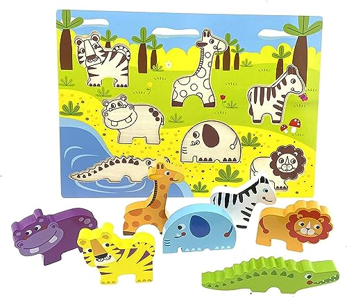 RB&G Holzpuzzle mit großen Teilen - Safaritiere Bauernhof Puzzle für Kinder ab 1 Jahr Puzzle Baby (Safari)