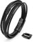 SERASAR Lederarmband Herren Schwarz 20cm - Armband Männer Leder Armreif Lederband Herrenschmuck Armkette Flecht Wickelarmband Kette Men Leather Bracelet