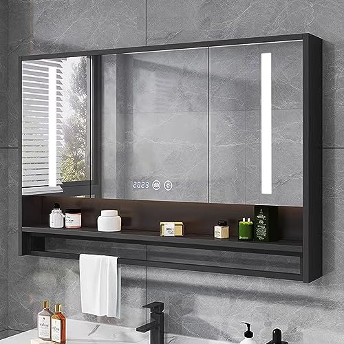UKewei Armoire de Toilette avec Miroir à 3 Portes avec Éclairage LED, Armoire Murale Vanité Miroir Salle de Bain 3 Couleurs de Lumière, Anti-buée, Tactile (Color : B, Size : 80 * 80cm)