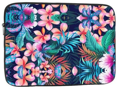 Housse pour ordinateur portable 17 pouces en tissu Oxford de qualité supérieure - Résistante aux chocs - Motif fleurs tropicales