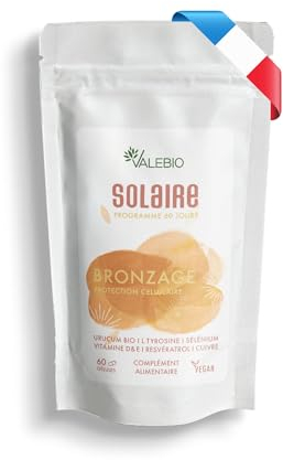 Complément alimentaire solaire | Accèlere et stimule le bronzage et prépare la peau | Vitamines D3 | 60 gélules | Valebio