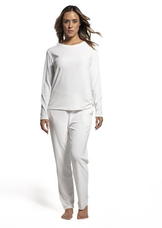 LAVENZO Roberto Garino - Pigiama da Donna Invernale in Pile Caldo a Maniche Lunghe - Pigiamone Felpato Due Pezzi Elegante - Idea Regalo Ragazza (S, Panna LV5006+505)