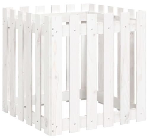 vidaXL Pflanzkübel, Blumenkübel mit Lattenzaun-Design, Pflanzkasten Übertopf für Garten Terrasse, Blumentopf Blumenkasten, Weiß 60x60x60 cm Kiefernholz