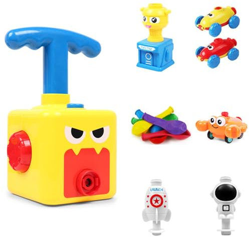 Power Balloon Car Toy for Kids, Balloon Powered Launcher Car Toy Set for Kids Science Toy, Inflatable Balloon Pump Hand Push Mini Plastic Air Power Balloon Racer Vehicle Cars Racer Kit Gifts (Monster)