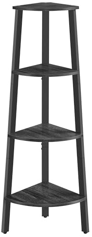 VASAGLE Corner Shelf Stand, 4-Tier Corner Bookshelf, Industrial Ladder Shelf, Plant Stand for Living Room, Office, Kitchen, Charcoal Gray and Matte Black ULLS034B22