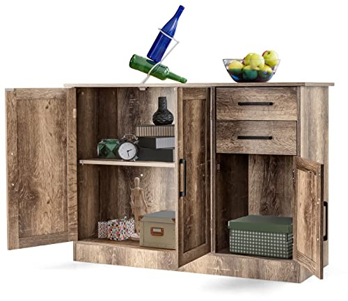 GOPLUS Sideboard Küche, Küchenschrank mit Türen & Schubladen, Buffetschrank, Aufbewahrungsschrank für Wohnzimmer, Esszimmer und Küche, 110 x 40 x 78cm, Grau