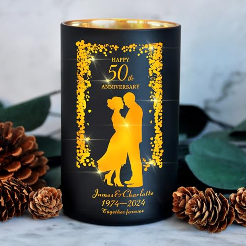Personalised Anniversary Scented Candles Gifts for Couple Husband Custom Orange Blossom Jasmine Amber Candle with Any Name & Year & Text Home Decor Up to 40 Hours Burn Time(Design 2)