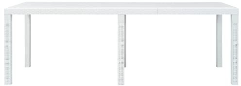 Coavain Gartentisch Outdoor Weiß 220x90x72 cm Kunststoff Rattan-Look-Design Balkontisch Witterungsbeständig Terrasse Esstisch Außenbereich Leichtgewichtig Leicht zu Reinigen und Bewegen