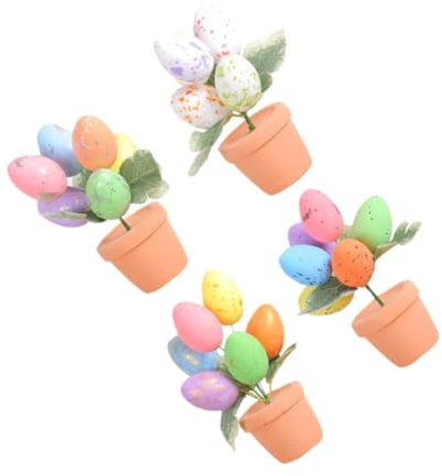 HOOTNEE 4stücke Osterdeko Mit Bunten Schaum-eiern Tisch-arrangement Dekorative Bonsai-topfpflanzen Für Ostern Fröhliche Party-dekoration Für Innen Und Außenbereiche