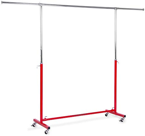 Kleiderständer rollbar, stabiles Stahlrohr verchromt, Textilständer Garderobenständer verstellbar H 134-192 cm und B 123-203 cm, Kleiderstange inkl. 4 Rollen, Aktionsständer Rollständer roter Fuß