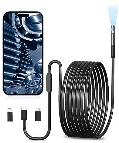 AOPICK Dual Lens Endoskopkamera, Endoskop-Kamera mit Licht Handy 1080P HD Ip67 Wasserdichtes Inspektionskamera Kanal mit 6+1 Einstellbaren LED Licht für Android & iOS Tablet (9.84FT/3M)