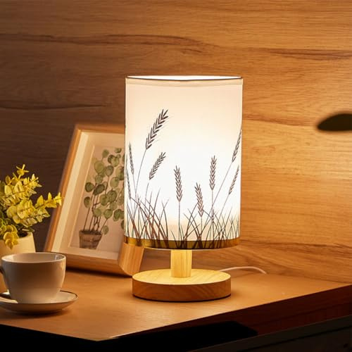 ACAREY Tischlampe Nachttischlampe Holz, Tischlampe Vintage, Kleine Tischleuchte, Retro Landhaus, Lampenschirm Aus Leinen, Für Deko Schlafzimmer, Wohnzimmer, Geschenk, Beige, Geschenke Für Frauen (C)