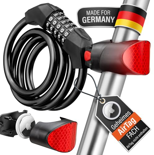 WebfoxTec® Fahrradschloss Zahlenschloss mit AirTag Fahrrad Versteck - Robustes Fahrradschloss mit Zahlencode & Halterung für GPS Tracker Fahrrad - Auch für Android Moto Tag - Zahlenschloss Fahrrad