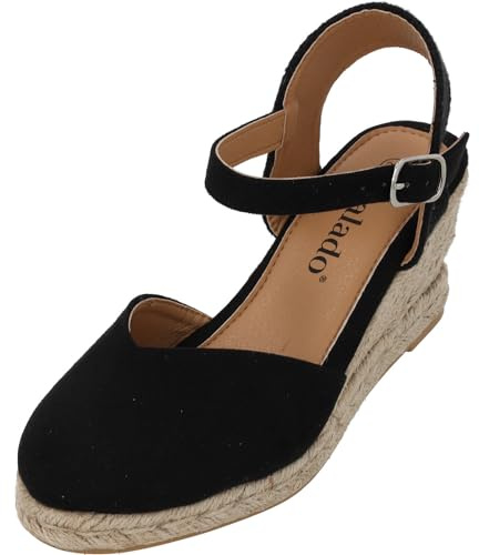 Palado Keilsandaletten Damen Sathos – elegante Wedges - modische Sommerschuhe - Sandalen mit Keilabsatz Schwarz UK3,5 - EU36