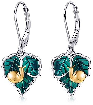URONE Schnecke Ohrringe 925 Sterling Silber Schnecken Grünes Blatt Ohrringe Schnecke Schmuck Geschenke für Damen