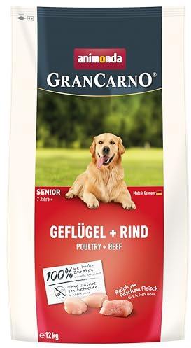 animonda GranCarno Senior Hundetrockenfutter getreidefrei Geflügel + Rind (1 x 12 kg), Trockenfutter für ältere Hunde ohne Gluten und Weizen, Hundefutter trocken mit hoher Bekömmlichkeit