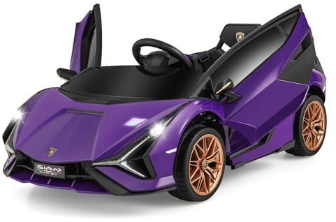 COSTWAY 12V Kids Electric Ride on Car with Remote Control, LED Lights, MP3, Music, Spring Suspension, Licensed Lamborghini Battery Powered Toy Vehicle for Boys and Girls (Purple)