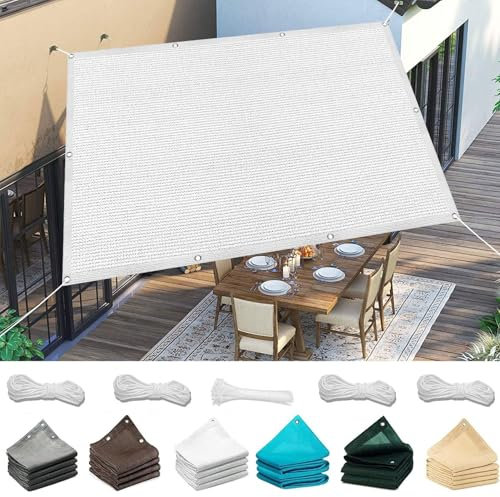 Voile D'Ombrage Pare Soleil Jardin 400 x 550 cm UV Protection 98% Couvert Végétal Toile Pergola avec Oeillets Et Cordons pour Extérieur, Jardin, Terrasse, Balcon, Blanc