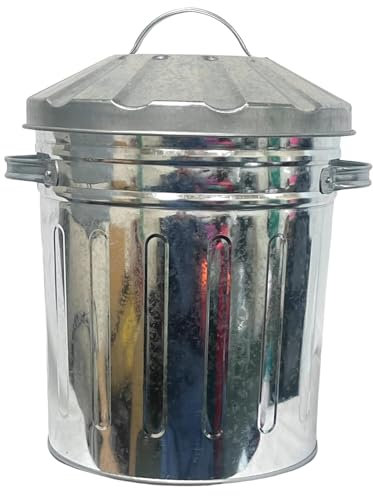 Unibos 15L Round Shape Glavnised Metal Bin Recycle Rubbish Waste Dustbin Bin with Lid Leaves Paper Wood Rubbish Dustbin