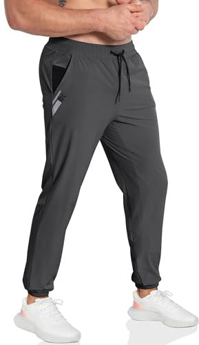 BROKIG Leichte Sporthose Herren Lang, Kontrastfarbe Mesh Fitness Hose Herren Gym Schnelltrocknend Dünn Trainingshose Jogginghose mit Reißverschlusstasche (Dunkelgrau,L)