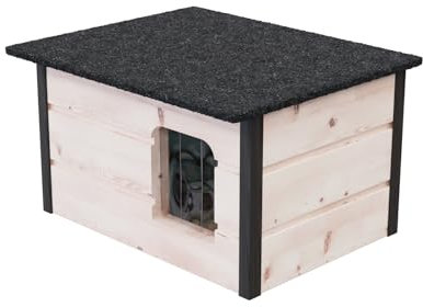 Katzenhaus Katzenhütte Katzenhöhle für draußen Winterfest isoliert Outdoor wetterfest vollisoliert Holz Pappe (Weiß Standard #E09503)