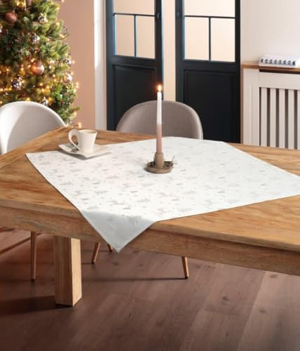 Lurex Rentier Tanne Tischdecke Eckig 80 x 80 cm Weiß Silber dezent glitzernd Weihnachten Christmas