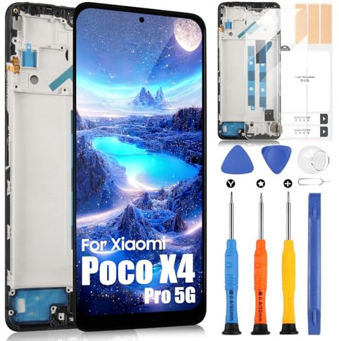 ARSSLY Pantalla LCD para Xiaomi Poco X4 Pro 5G 2201116PG, pantalla para Redmi Note 11 PRO 4G / Redmi Note 11E PRO 5G, LCD Display Touch Screen Assembly con kit de reparación (6,67, negro con marco)