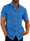 Rodawu Mens Linen Shirts Cotton Short Sleeved Shirts Regular Fit Casual Summer Shirts Lightweight Beach Shirt Blue Shirts XL