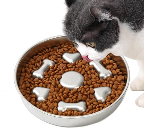 Anti-Glutton Dog and Cat Bowl, 25 cm Slow Feed Dog Bowl, Stainless Steel Anti-Glutton Dog Bowl for Small and Medium Dogs