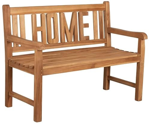 MR. DEKO® Gartenbank Motiv Teakholz | Holzbank mit Lehne | Friesenbank für draußen | 2-Sitzer 120x60x94 cm | Sitzbank Teak massiv & wetterfest Garten Balkon Terrasse | Parkbank zum Relaxen (Home)
