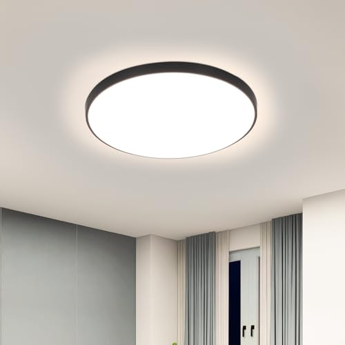 SENQIU LED Deckenlampe, Moderne Deckenleuchte LED 24W IP54 Wasserfest | Deckenbeleuchtung Schwarze Rund für Bad, Balkon, Keller, Schlafzimmer, Flur, Neutralweiß 4500K, Ø27CM