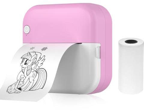 Mini imprimante thermique multifonction portable pour impression photo instantanée sans encre - Connexion BT pour smartphone avec 1 rouleau de papier de 57 mm - Compatible avec système iOS Android
