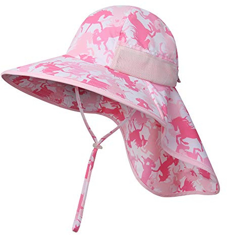 icolor Kinder Sonnenhut UPF50 Sonnenschutz Hüte Kleinkind Sommer Reise Strand Spiel Hüte für Mädchen Jungen Alter 3~10 Kids Sun Hats (DE/NL/SE/PL, Alphanumerisch, Einheitsgröße, Einhorn)