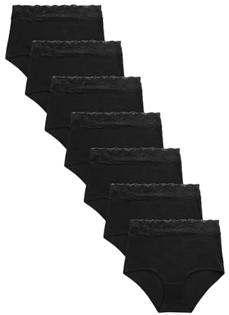 NEXT Damen Slips aus Baumwolle und Spitze, volle Bedeckung, 7er-Pack