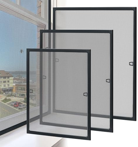 ACXIN Zanzariera per finestra con telaio in alluminio, zanzariera in alluminio, senza foratura, 80 x 100 cm, facile da montare, resistente ai raggi UV (antracite)