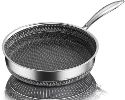 NQYZZFA Nonstick Frying Pan, 316L Five-Ply Stainless Steel Skillet,Non Toxic,PFAS PFOA/PTFE Free,Dishwasher/Oven Safe,Suitable for Induction Hobs,30cm