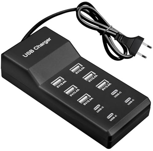 USB ladegerät mehrfach, 10 Port 50W USB-Ladegerät, Multi-Port-Ladestation, Ladestation Schnellladen für Mobiltelefone Tablets Spielekonsolen (EU-Stecker)