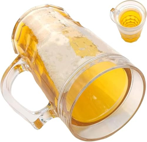 Biergläser Lustig Fake Bierkrug Kreative Gefälschter Bierglas mit Henkel Funny Novelty Bierbecher als Scherz Doppelwandige Kunststoffglas Bier Gläser Getränkekühler Flaschenkühler Partybecher (1PC)
