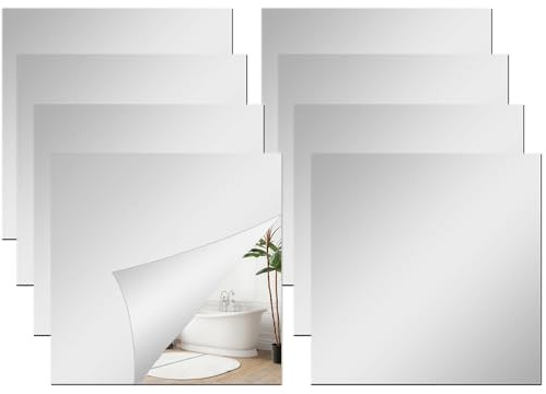 YANWANDEFA 8 Pcs Self-Adhesive Mirror Tiles 15 x 15 cm Stick on Wall Mirrors Sheets 0.2mm Thick Non-glass Mirror for Home Decor Bathroom Bedroom Wardrobe