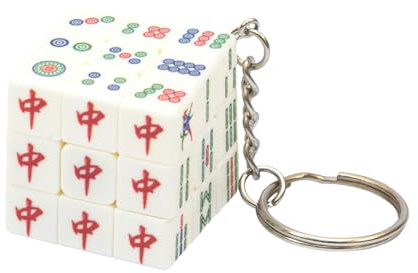 Yealvin 3.0 cm Mini Magic Cube mit Schlüsselanhänger – Mahjong-Muster, Lustiges Geduldsspiel und Geschenk für Kinder