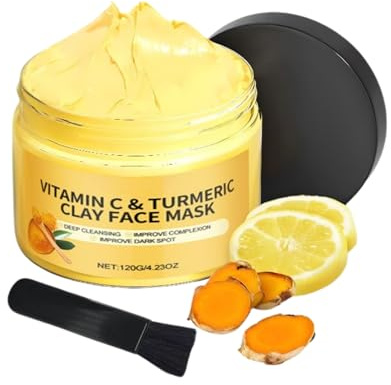 Kurkuma Vitamin C-Tonmaske,tief reinigende Gesichtsmaske,Vitamin C-Clay-Gesichtsmaske mit Kaolin-Ton und Kurkuma für dunkle Flecken,Masken-Set für Tiefenreinigung, Mitesser, Akne und Ölkontrolle