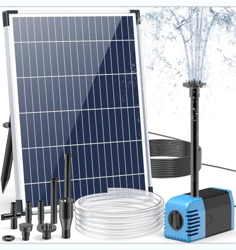 Biling 12W 605l/h Solar Springbrunnen für Außen und Gartenteiche bis 1200L | Solarbrunnen für Draussen mit 4 Düsen, Leise Teichpumpe Solar mit Filter für DIY Gartenteich Wasserspiel Fontäne Fischteich