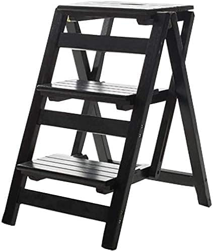 LISHEUK Taburete Plegable de Madera con Escalera de 3 peldaños y estantes Plegables para Uso doméstico.
