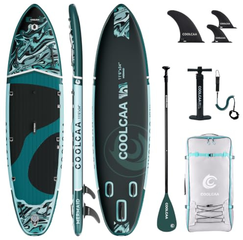 COOLCAA SUP Board, 355cm (Extra Groß) Stand Up Paddling Board, Aufblasbares Stand-Up Paddle Board mit 86cm Extra Breit, Fishing Paddleboard mit Zubehör & Tragetasche für Adults, 222 kg