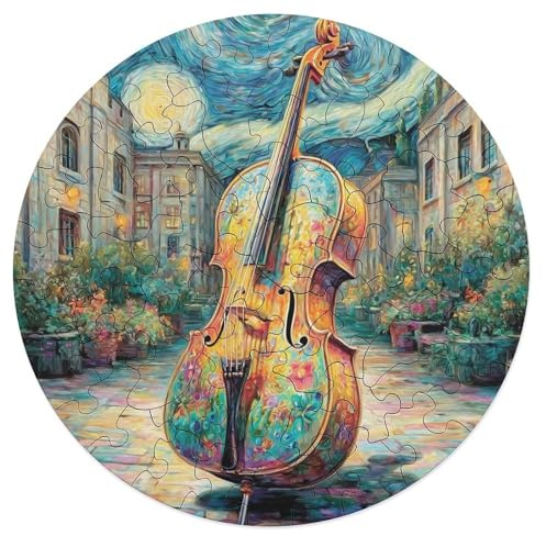 Cello Rund Puzzles Erwachsene Und Kinder Mit Tierförmigen Puzzleteilen Musikinstrument Musik Romantisches Motiv Magisch Alter Lernspiel Rätsel Clever 68 PCS